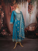 Peacock Teal Blue Paisley Sequins and Zari Embroidered Design Semi Silk Anarkali Suit with Matching Designer Dupatta