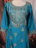 Peacock Teal Blue Paisley Sequins and Zari Embroidered Design Semi Silk Anarkali Suit with Matching Designer Dupatta