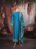 Peacock Teal Blue Paisley Sequins and Zari Embroidered Design Semi Silk Anarkali Suit with Matching Designer Dupatta