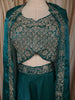 Peacock Teal Green Floral Zari Embroidered Design Crepe Palazzo Suit with Over Coat
