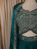 Peacock Teal Green Floral Zari Embroidered Design Crepe Palazzo Suit with Over Coat
