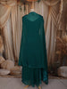 Peacock Teal Green Floral Zari Embroidered Design Crepe Palazzo Suit with Over Coat