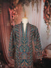 Peacock Teal Royal Procession and Geometric Embroidered Design Tissue Silk Men's Kurta Pyjama