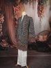 Peacock Teal Royal Procession and Geometric Embroidered Design Tissue Silk Men's Kurta Pyjama
