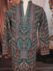 Peacock Teal Royal Procession and Geometric Embroidered Design Tissue Silk Men's Kurta Pyjama