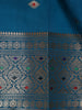 Peacock Blue Floral And Diamond Motifs Zari Weaving Soft Silk Saree - Diadem