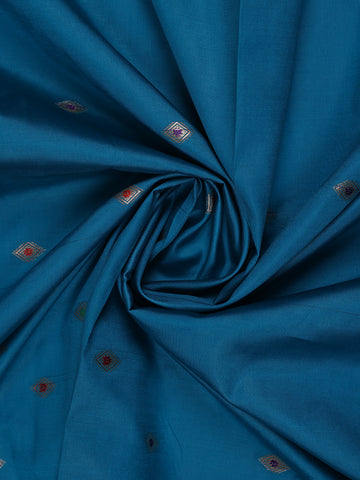 Peacock Blue Floral And Diamond Motifs Zari Weaving Soft Silk Saree - Diadem