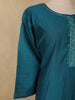 Peacock Blue Floral Design Cotton Kurti - Diadem