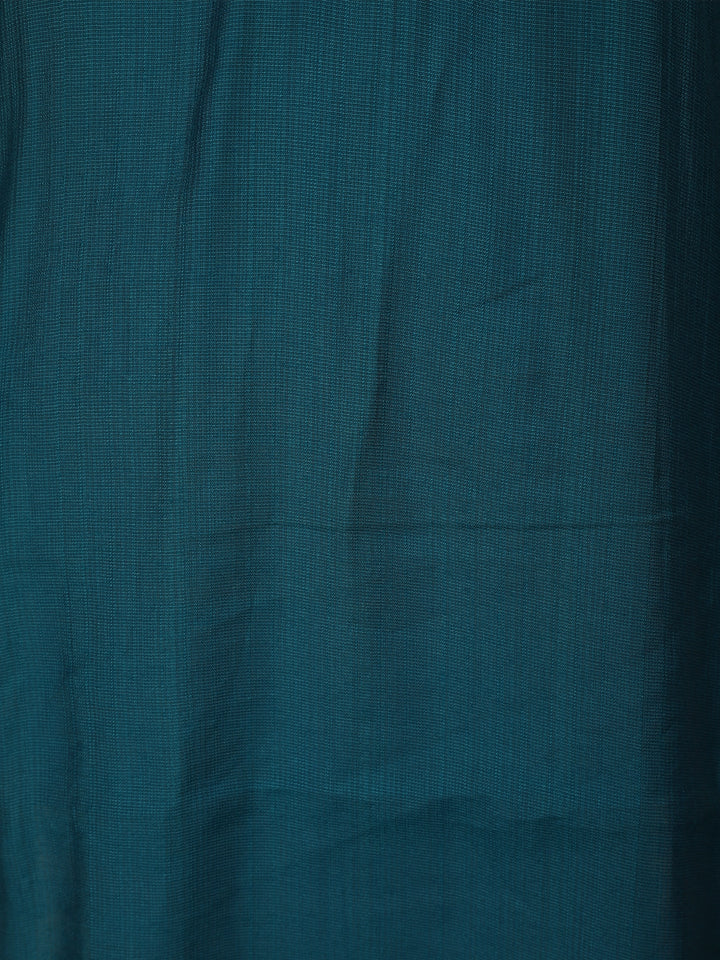 Peacock Blue Floral Design Cotton Kurti - Diadem