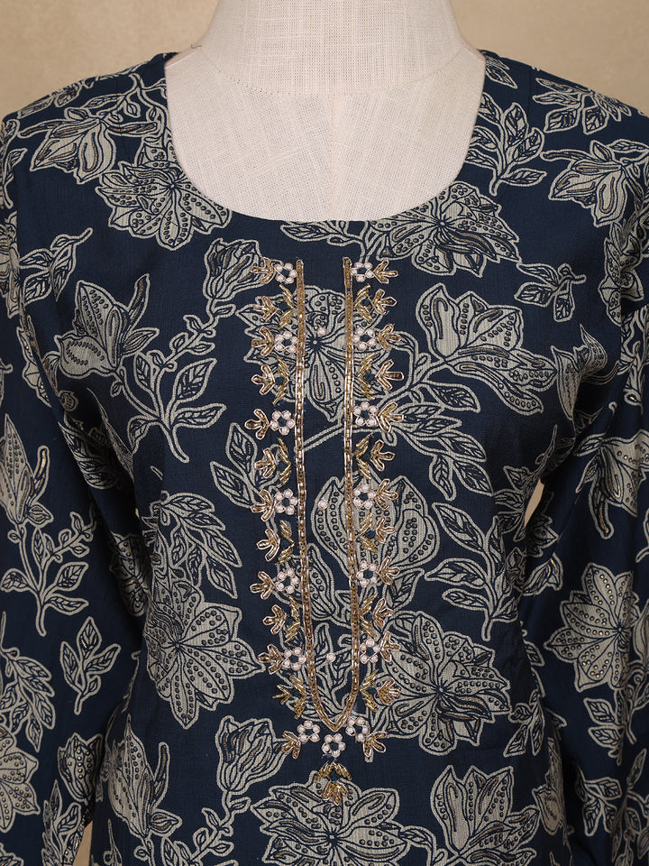 Peacock Blue Floral Design Printed Cotton Salwar Suit - Diadem