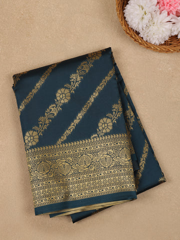 Peacock Blue Floral Design Silk Saree - Diadem