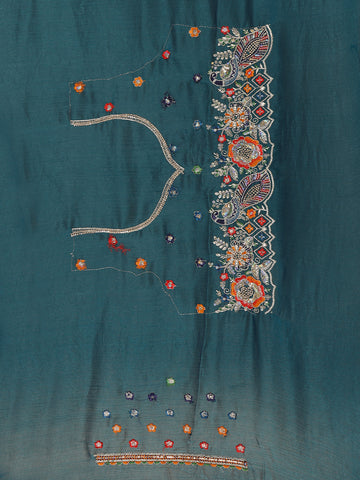 Peacock Blue Floral Embellished Chiffon Saree - Diadem