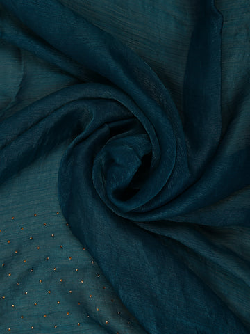 Peacock Blue Floral Embellished Chiffon Saree - Diadem