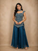 Peacock Blue Floral Embroidered Design Organza Palazzo Suit