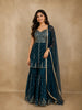 Peacock Blue Floral Embroidered Georgette Sharara Suit with Dupatta