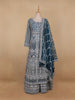 Peacock Blue Floral Embroidery Net Bridesmaid Gown - Diadem