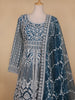 Peacock Blue Floral Embroidery Net Bridesmaid Gown - Diadem
