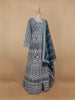 Peacock Blue Floral Embroidery Net Bridesmaid Gown - Diadem