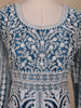 Peacock Blue Floral Embroidery Net Bridesmaid Gown - Diadem