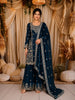 Peacock Blue Floral Sequins and Zari Embroidered Design Tissue Organza Sharara Suit With Dupatta
