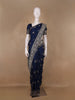 Peacock Blue Floral Woven Banarasi Silk Saree - Diadem