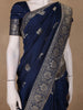 Peacock Blue Floral Woven Banarasi Silk Saree - Diadem