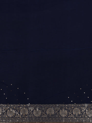 Peacock Blue Floral Woven Banarasi Silk Saree - Diadem