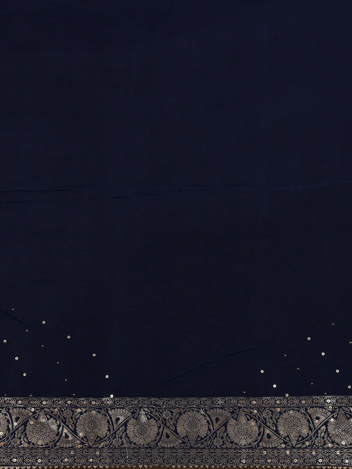 Peacock Blue Floral Woven Banarasi Silk Saree - Diadem