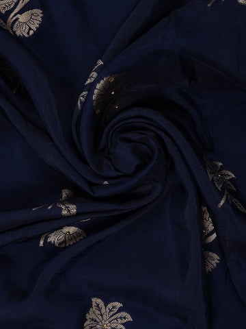 Peacock Blue Floral Woven Banarasi Silk Saree - Diadem
