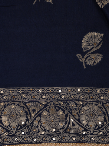 Peacock Blue Floral Woven Banarasi Silk Saree - Diadem