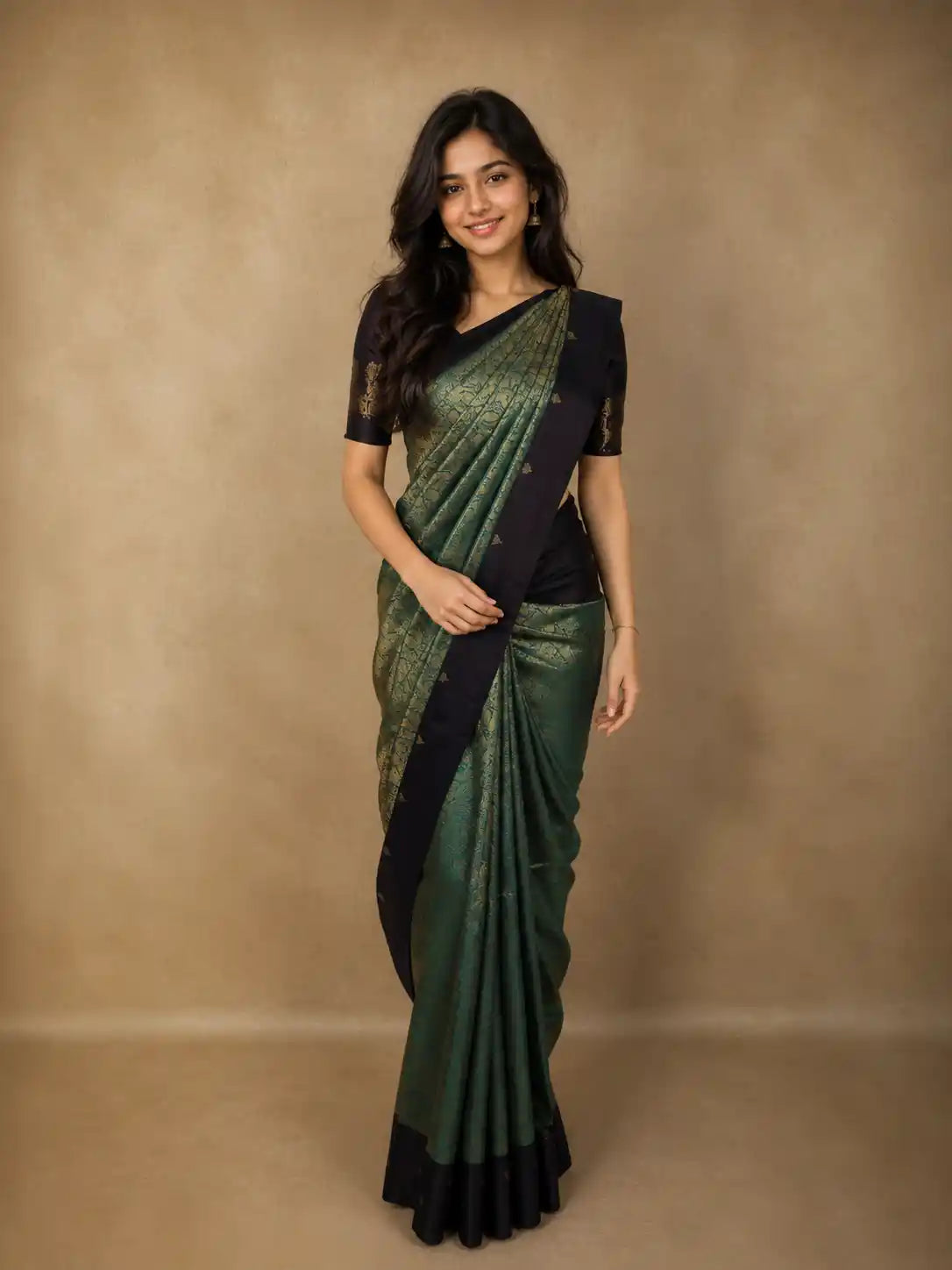 Peacock Blue Floral Zari Woven Design Pure Kanchipuram Silk Saree