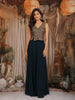 Peacock Blue Floral and Geometric Embroidered Georgette Palazzo Suit