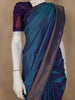 Peacock Blue & Purple Dual Tone Plain Semi Silk Saree with Copper Zari Border - Diadem