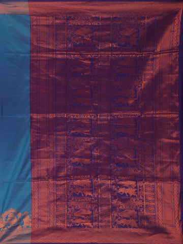 Peacock Blue & Purple Dual Tone Plain Semi Silk Saree with Copper Zari Border - Diadem