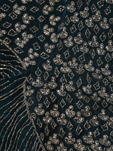 Peacock Blue Sequins Design Satin Saree - Diadem