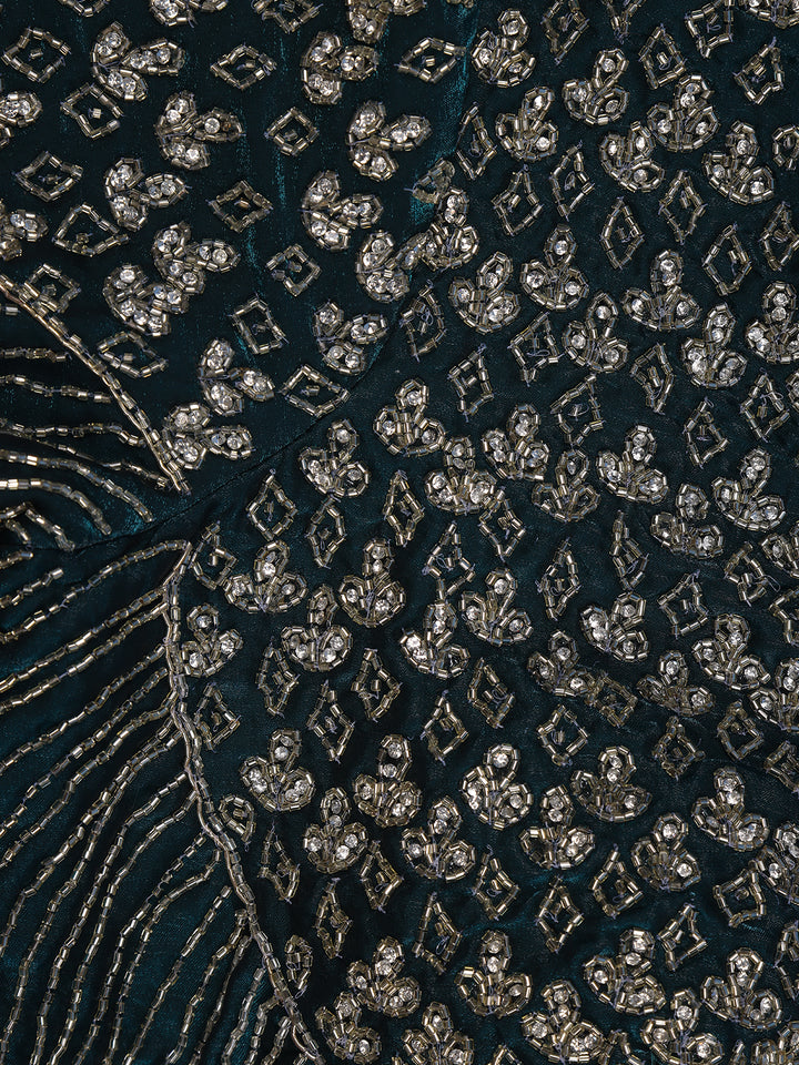 Peacock Blue Sequins Design Satin Saree - Diadem