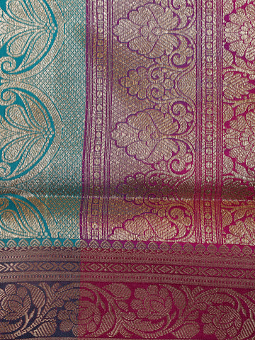 Peacock Blue Solid Woven Banarasi Silk Saree - Diadem