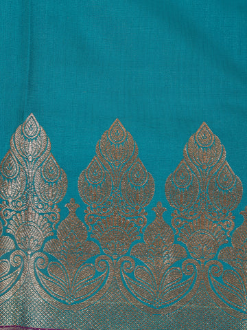 Peacock Blue Solid Woven Banarasi Silk Saree - Diadem
