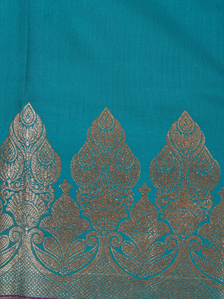 Peacock Blue Solid Woven Banarasi Silk Saree - Diadem