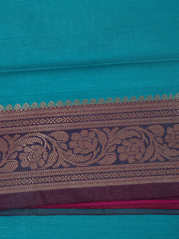Peacock Blue Solid Woven Banarasi Silk Saree - Diadem