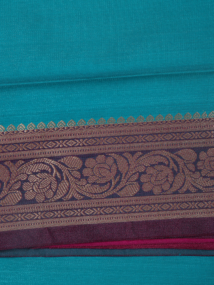 Peacock Blue Solid Woven Banarasi Silk Saree - Diadem