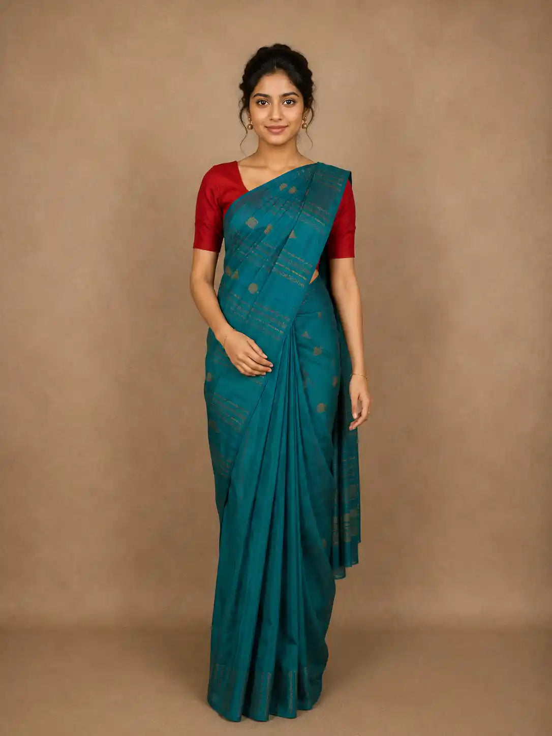 Peacock Blue Striped Zari Woven Design Pure Kanchipuram Silk Saree