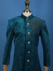 Peacock Blue Velvet Horse Designed Sherwani and Pant Set - Diadem