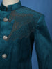 Peacock Blue Velvet Horse Designed Sherwani and Pant Set - Diadem