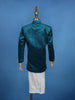 Peacock Blue Velvet Horse Designed Sherwani and Pant Set - Diadem