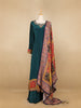 Peacock Green Floral Designed Semi Silk Anarkali Salwar Suit - Diadem