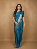 Peacock Teal Blue Checked Zari Woven Design Pure Kanchipuram Silk Saree with  Zari Border