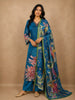 Peacock Teal Blue Floral Sequins Embroidered Design Cotton Straight Cut Salwar Suit with Dupatta