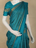 Peacock teal Blue Stripes Zari Woven Design Pure Kanchipuram Silk Saree with Zari Border