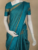 Peacock teal Blue Stripes Zari Woven Design Pure Kanchipuram Silk Saree with Zari Border